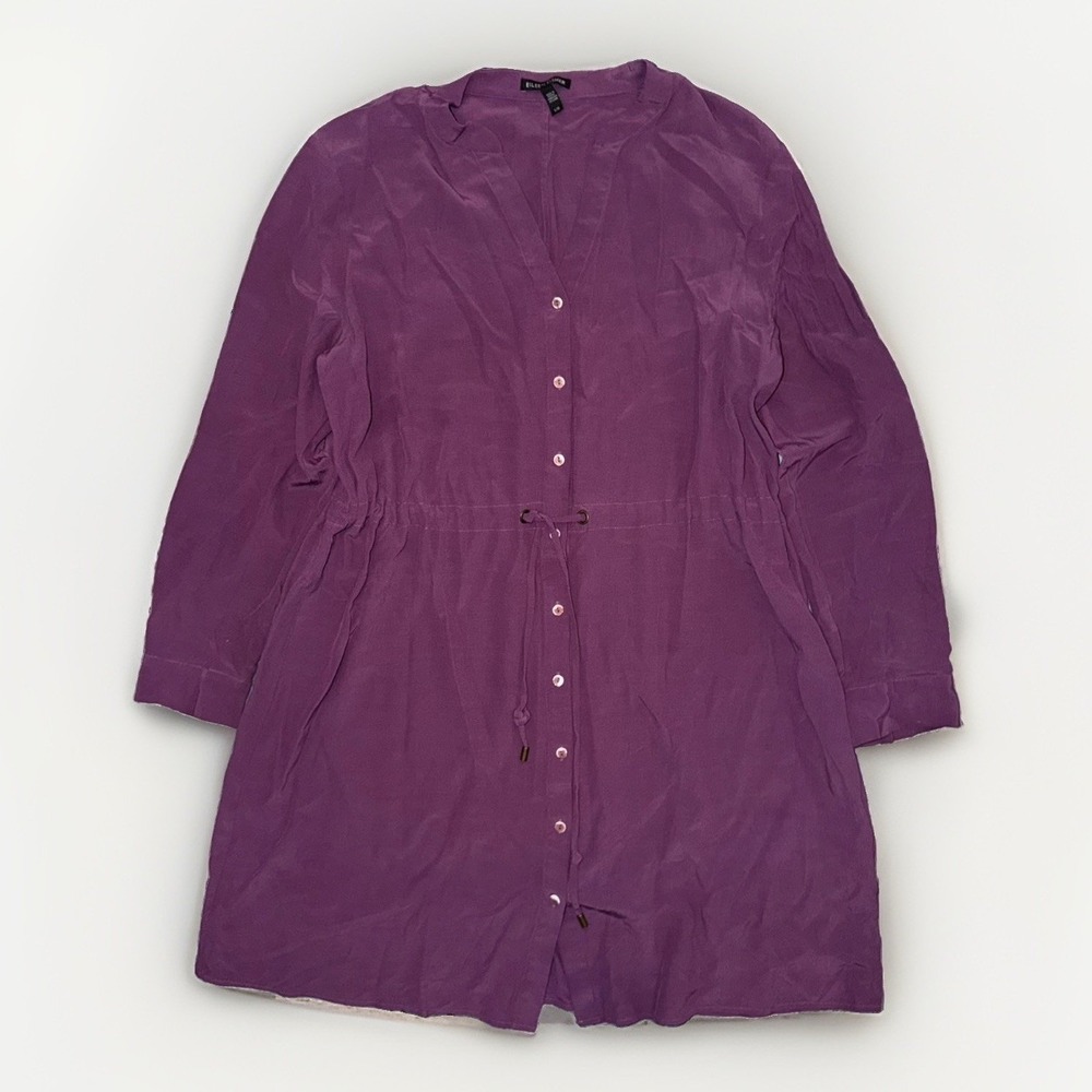 Eileen Fisher Drawstring-Waist Shirt Dress Midi Purple Womens Size L Buttons